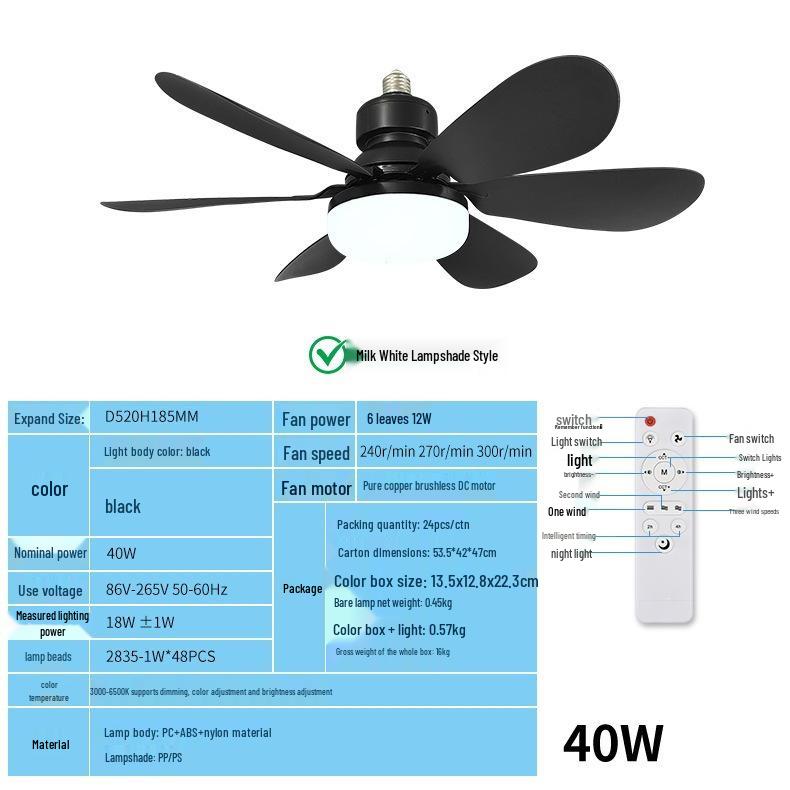 Smart Silent Ceiling Fan Light with E27 Base & 3-Color Dimming