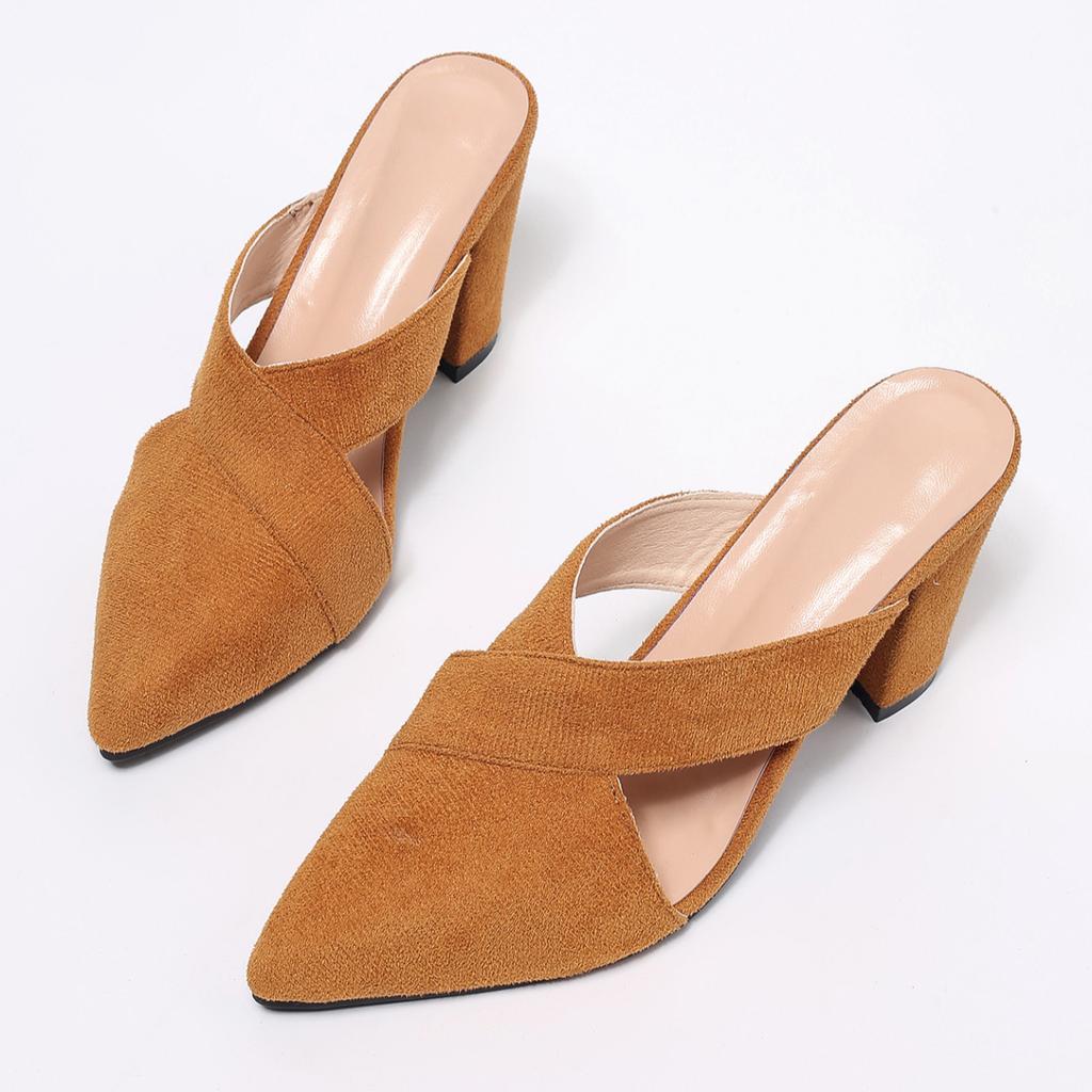 Pointed Toe High Heels Women Slippers Suede Mules Shoes 2025 Spring Brand Chunky Sandals Fashion Flip Flops Pumps Slides Mujer
