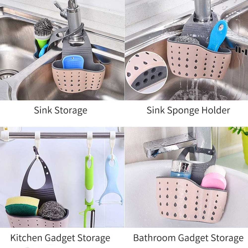 Kitchen Sink Holder Hanging Drain Basket Adjustable Soap Sponge Shelf Organizer Bathroom Faucet Holder Rack Kitchen Accessories