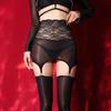 Floral Lace Patchwork Oil Shiny High Waist Mini Skirt Collocation Hose Garter Belt For Stockings Women Sexy Lingerie