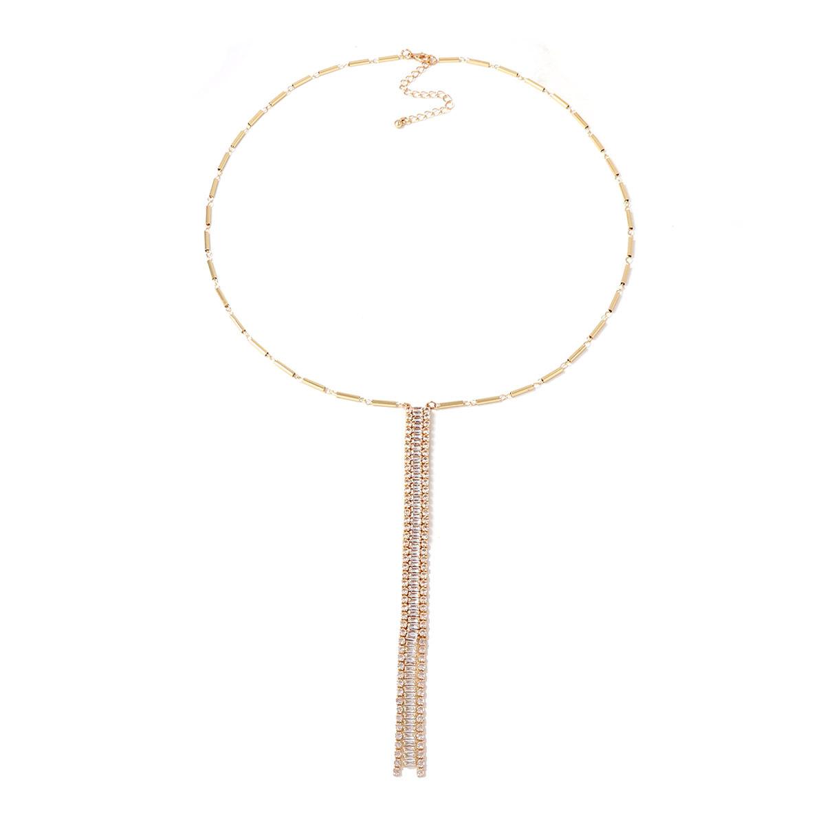 

Exquisite fashion light luxury INS cold wind alloy inlaid zircon long geometric linear pendant sweater chain