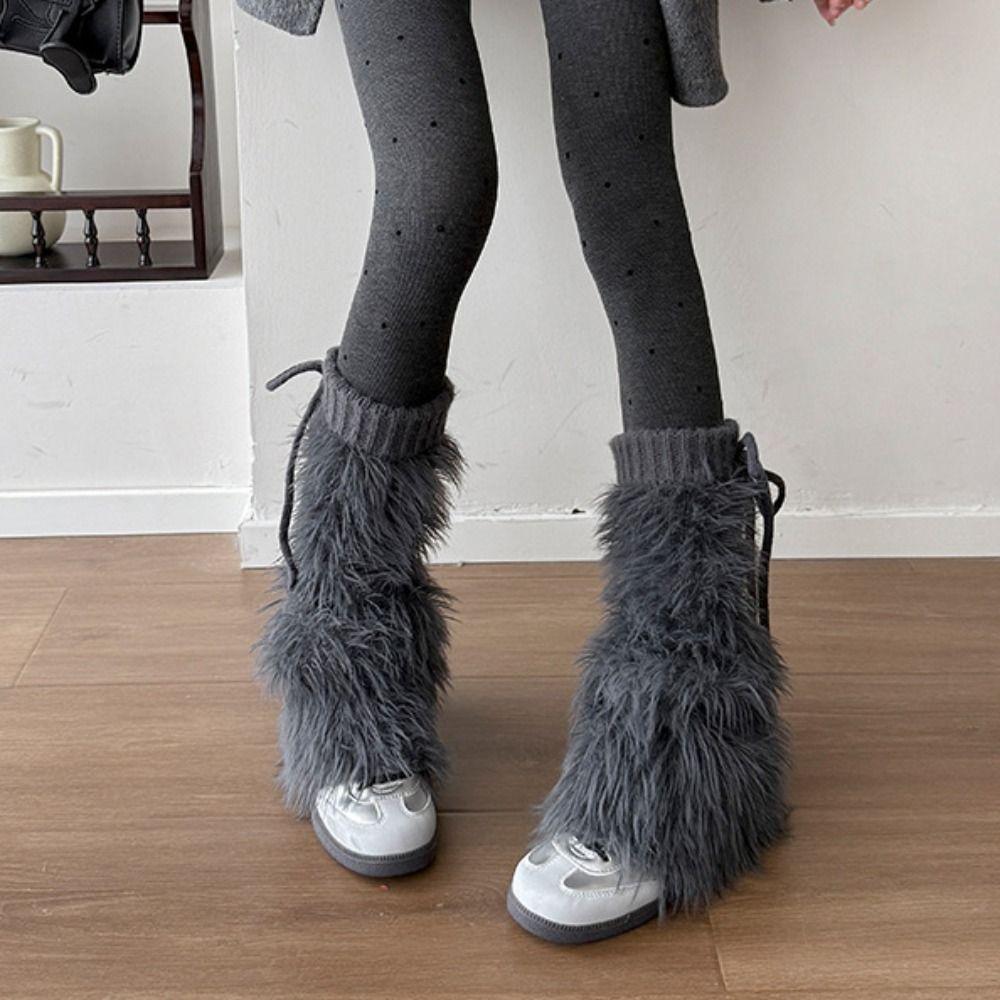 Knitted Winter Leg Warmers Y2K Plush Leg Coverings Soft Furry Leg Warmers  Accessories