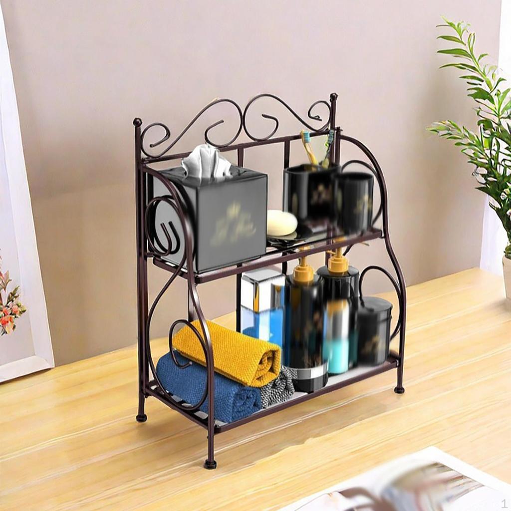 2 Layer Countertop Organizer Folding Storage Stand Supplies Decor Vintage Design Holder Rack
