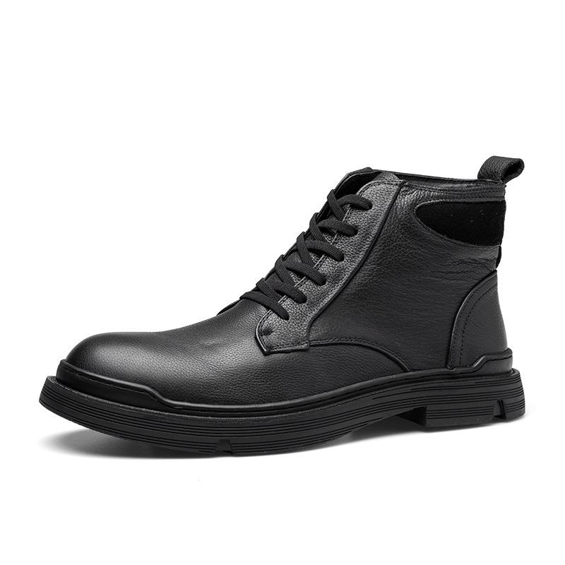 Herrenschuhe Herbst und Winter neue Martin Stiefel erste Schicht Rindsleder schlichte Samt Stiefeletten Pendler Business formell lässig Lederstiefel