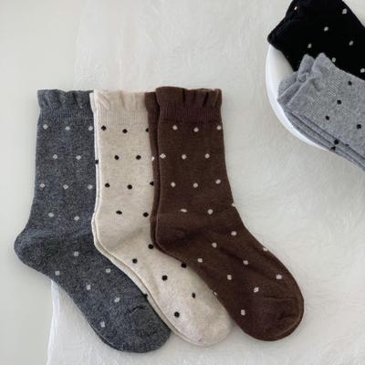 Polka Dot Korean Mid-Calf Lambswool Socks - Autumn/Winter Women's Chunky Warm Style