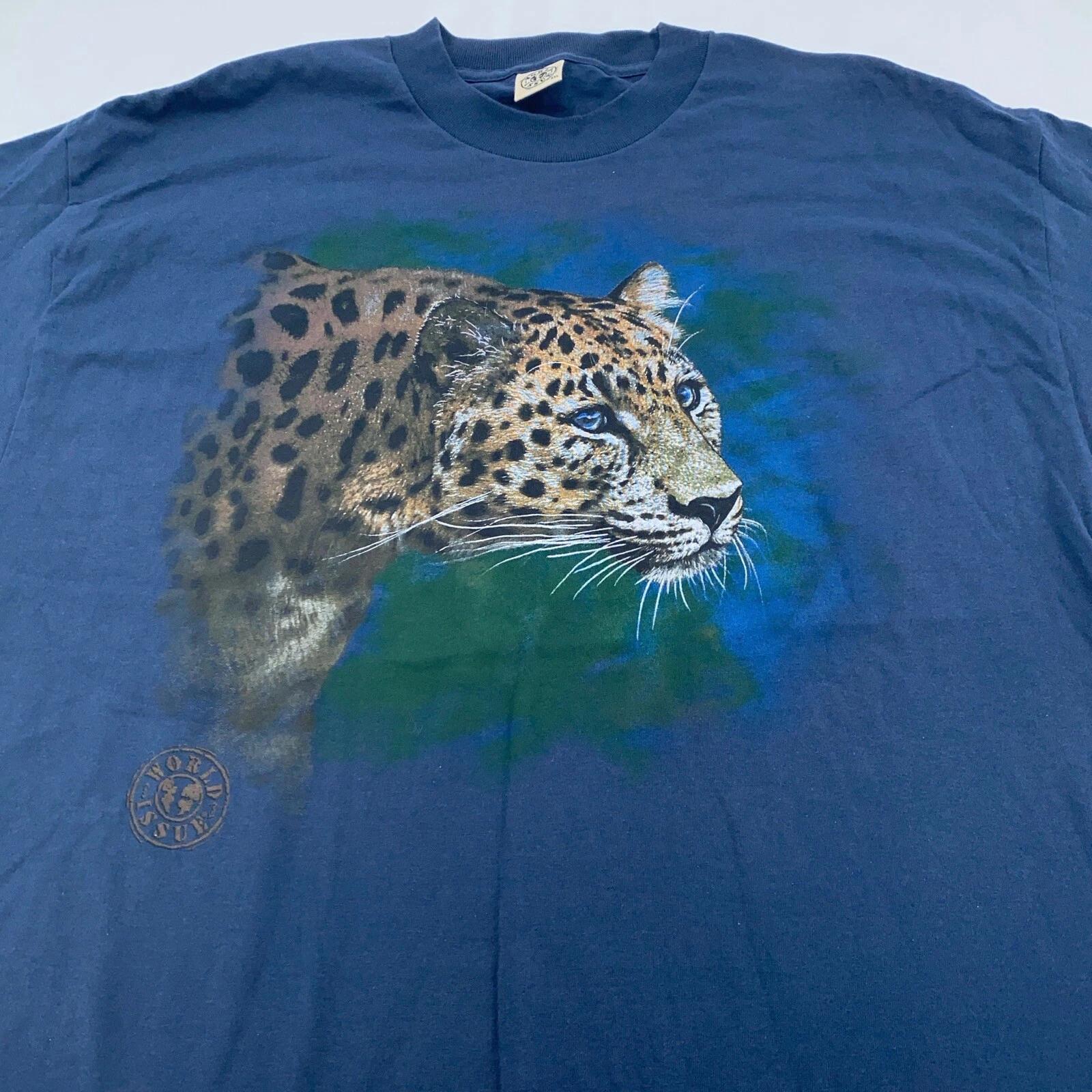 vintage 90s LEOPARD WORLD ISSUE T-Shirt XL nature jaguar wild cat XL