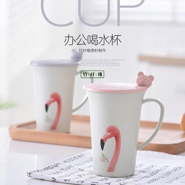 Reusable Wheat Straw Mug Office Coffee Cup Student Cup with Lid & Spoon Stirring Mug Plastic Coffee Cup