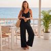 Women Summer Sleeveless V Neck Camisole Top Elastic Waist Wide Leg Pants Two Piece Set Casual Loose Fit