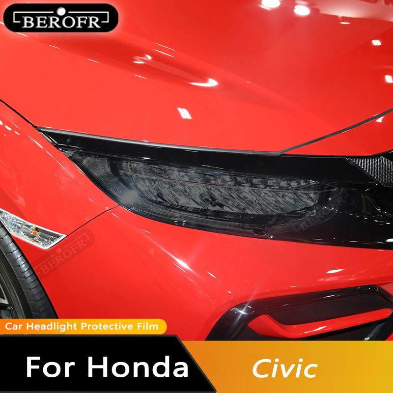 For Honda Civic 10th 2016- 19 TPU Car Headlight Film Protective Sticker Lamp Hoods Transparent Smoke Black Accessories