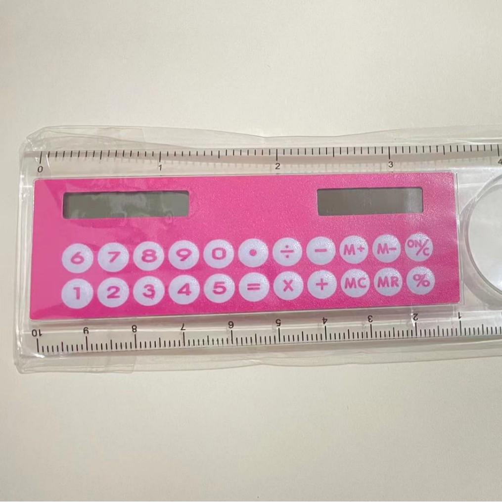 Mini Multifunctional Student Ruler with Solar Calculator, Angle Finder, and Magnifier (10CM) - Colorful Gift Stationery
