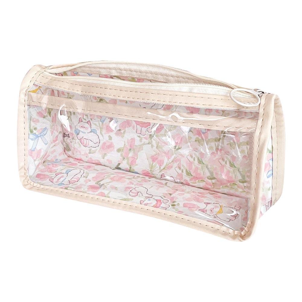 Cute Tulip Cat Bow Pen Bags Transparent Student Stationery Organizer Cartoon Pencil Case  Gifts