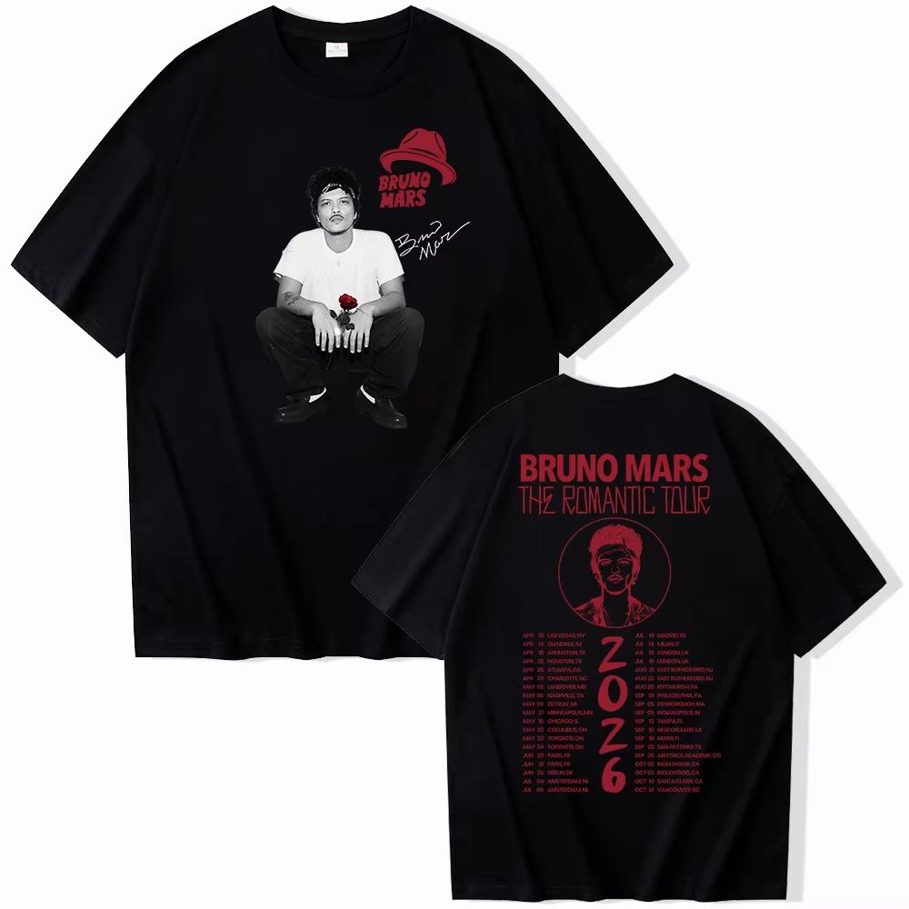 Bruno Mars The Romantic Tour 2026 Merch Bavlněné Tištěné Módní Tričko Muž Žena Harajuku Krátký Rukáv Kulatý Výstřih Ležérní Pánské Tričko
