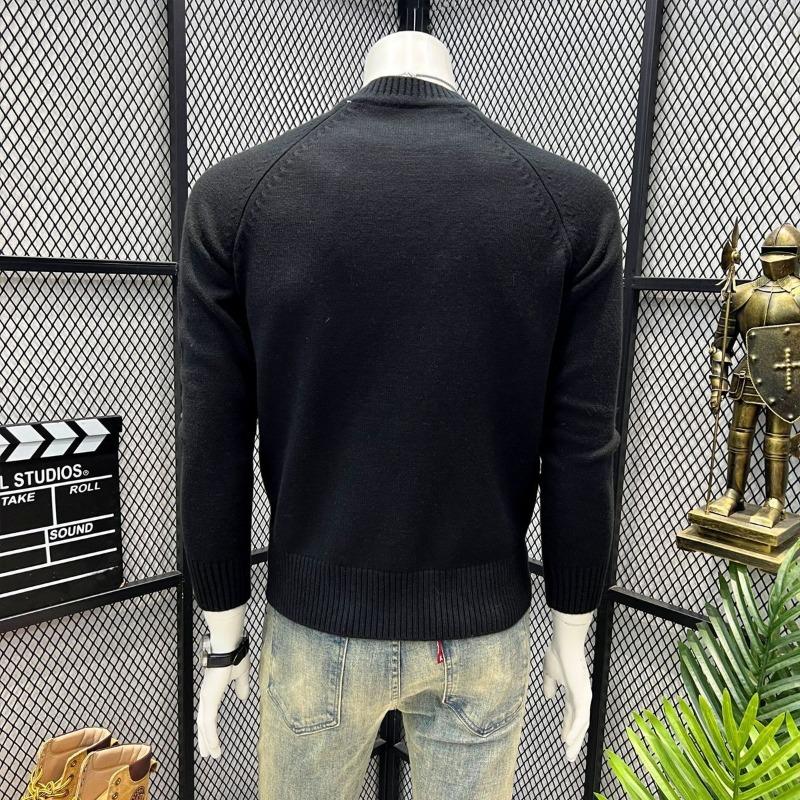 Módní značka Personalizovaný květinový vyšívaný svetr pro muže na zimu Zesílený teplý top Kulatý výstřih Dlouhý rukáv