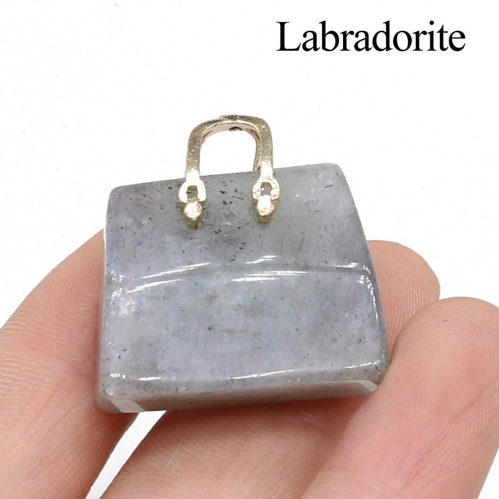 1Pc, Reiki Healing Crystal Carved Handbag Ornament Decoration, Mini Fashion Natural Stone Amethyst Agate Gemstone Home Decor Jewelry Gifts 27×25mm