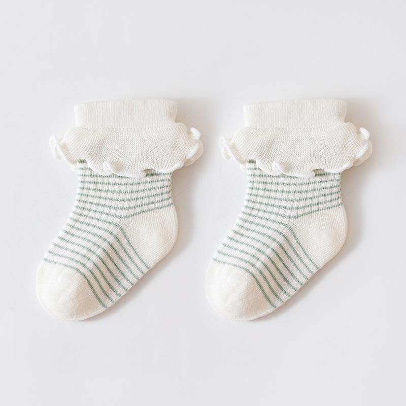 Autumn Winter Lace Princess Children Stripe Socks Newborn Mid Length Socks Cotton Cute Girls Baby Clothes Accessories 0-3 Years Old