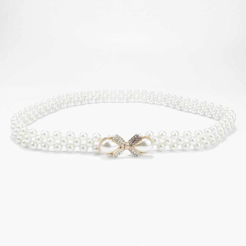 Mei Women's Pearl Waist Chain - Perfect for Dresses, Summer Casual Style, Rhinestone Embellished, Elastic Waistband