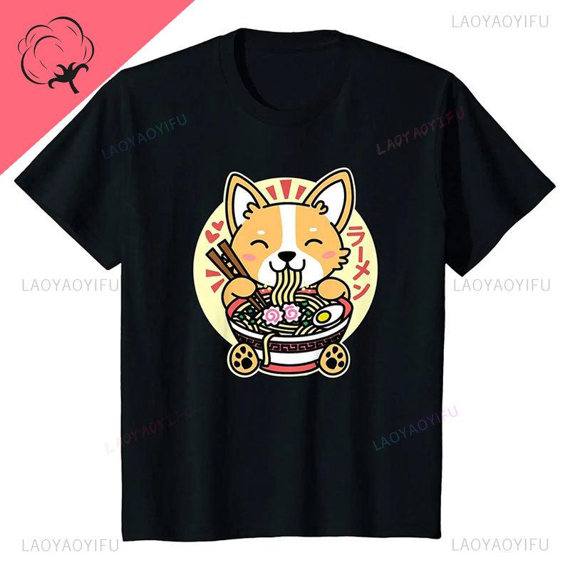 Kawaii Japan RaUnisex Cat Print Tshirt Animated Cat Love Round Cut Cotton Tshirt Harajuku Unisex Unisex Summer Streetwear O-neck Tops Unisex