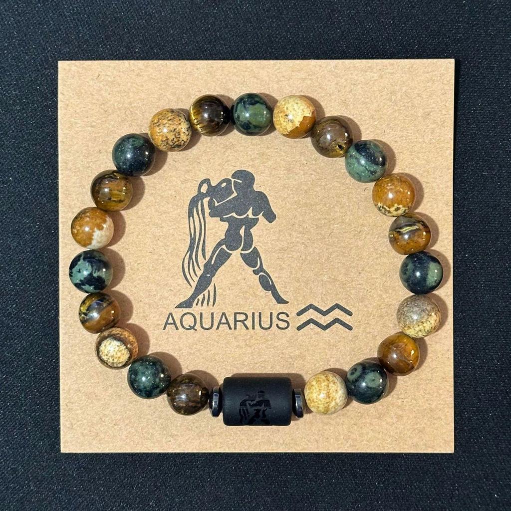 Twelve Constellations Elastic Bracelet with Tiger Eye and Agate Beads