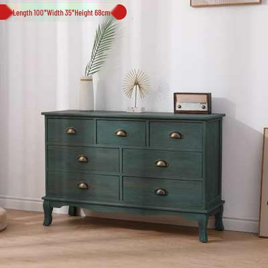 American Retro Country Solid Wood Storage Cabinet: Seven-Drawer Chest for Living Room or Bedroom.