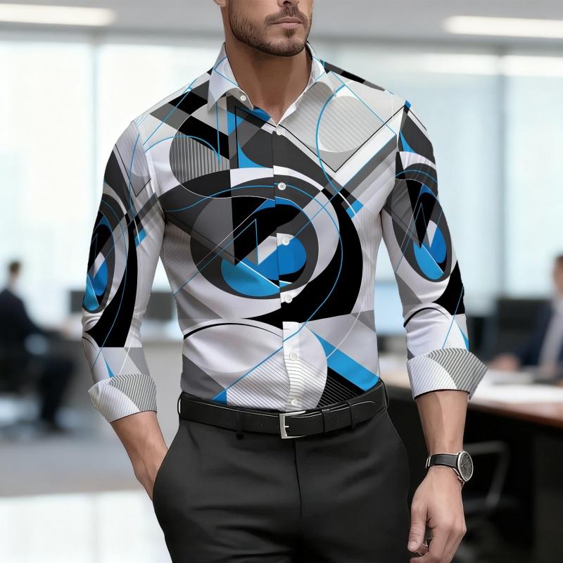 Men's Shirt Spring and Autumn New Style Men's Abstract Printed Long Sleeved Shirt Business Casual Slim Fit High-quality Shirt