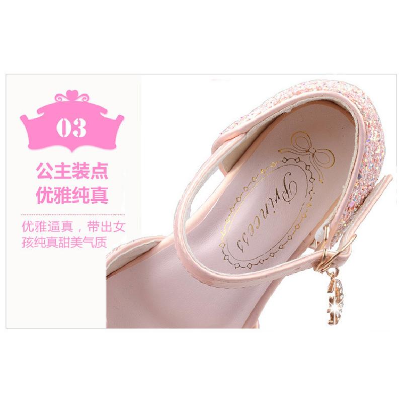 New Korean-style high-heeled girls' sandals, fashionable children's shoes with bows and sequins, Frozen princess shoes