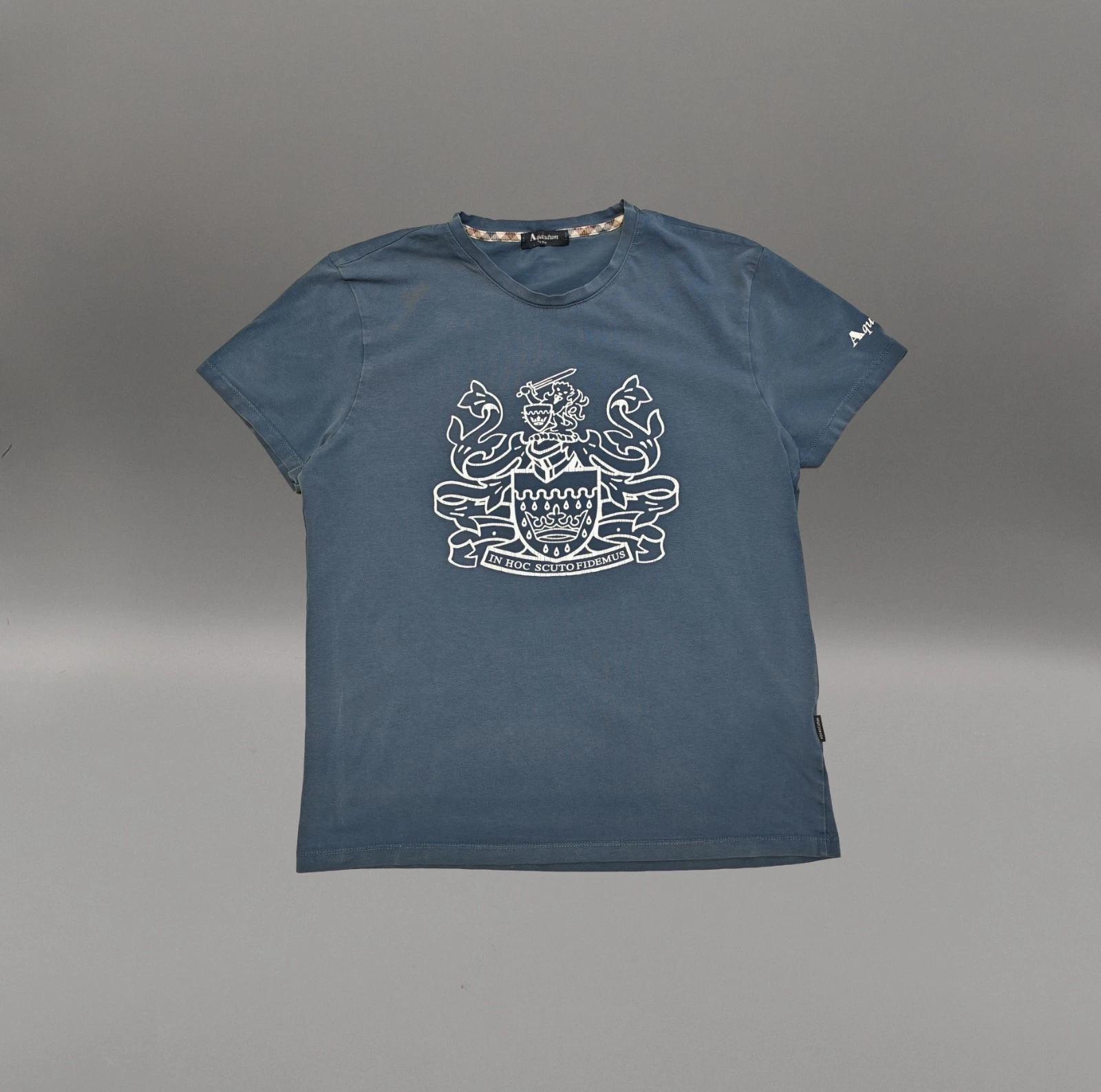 Aquascutum London Crest Print T Shirt Blue Cotton Stretch Tee L/ XL 2964 S