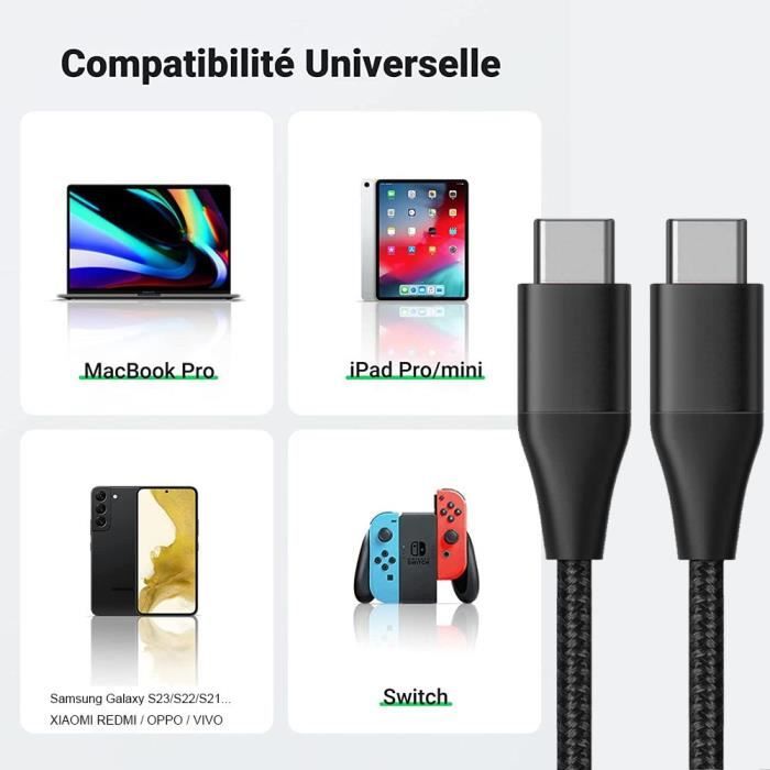 Chargeur secteur - BOOLING - 25W - USB-C - Câble Nylon 1M - Compatible iPhone 15/16