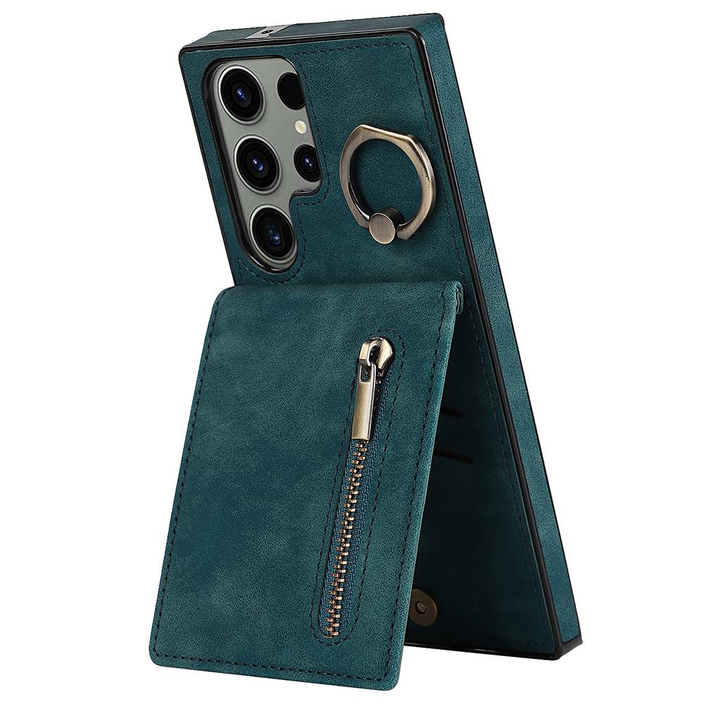 

Kickstand Phone Cover for Samsung Galaxy S23 Ultra RFID Blocking PU+TPU Wallet Phone Case Blue