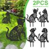 2Pcs Metal Garden Animal Statues Decorative Simulation Cat Dog Lawn Stakes Creative Yard Art Deco for Home Outdoor Garden Yard