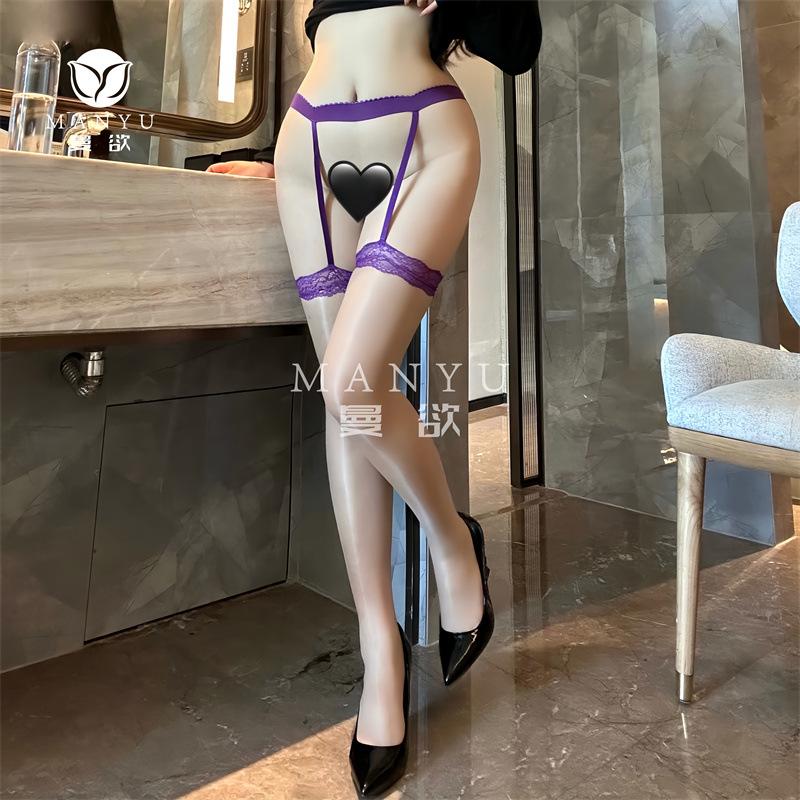 

Stacked Wear Aurora Oily Pure Purple Stockings Lace Stockings Sexy Ultra-thin Suspender Pantyhose Women One size [80-70kg]