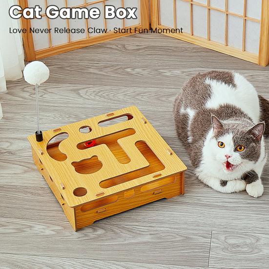 Katzenkratz-Labyrinthbox Katzen Nagelfeile 3 in 1 Enrichment-Box Interaktives Selbstspiel Katzen Puzzlespielzeug für Wohnungskatzen Unterhaltung und mentale Stimulation