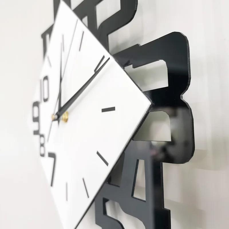 Large Digital Pendulum Wall Clock Black and White Modern Style with Irregular Display Stylish Oscillating Decorative Wall Clock
