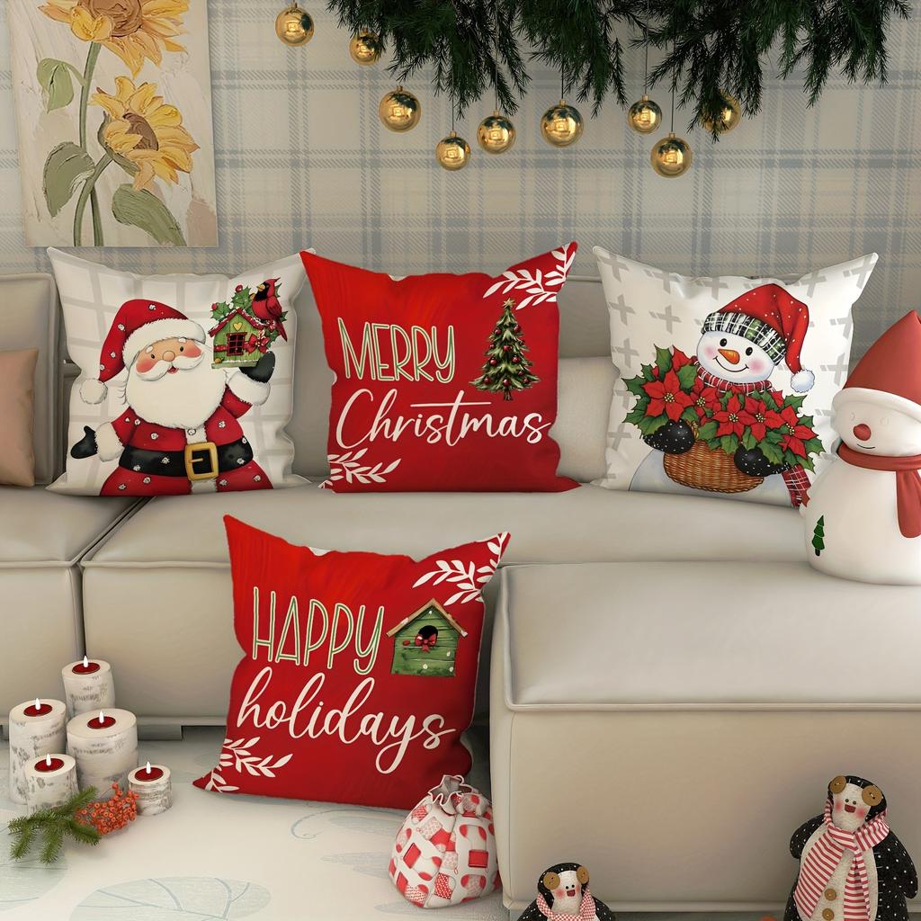 Christmas Decoration Pillow Cover Santa Claus Snowman Merry Christmas Pattern Living Room Sofa Cushion Suite Room Decoration