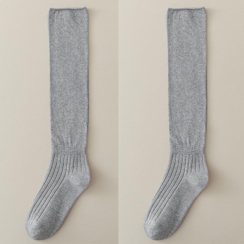 Female Spring and Autumn Pure Color Pure To Sweet Splicing Pleat Fold Wear Long Leg Socks