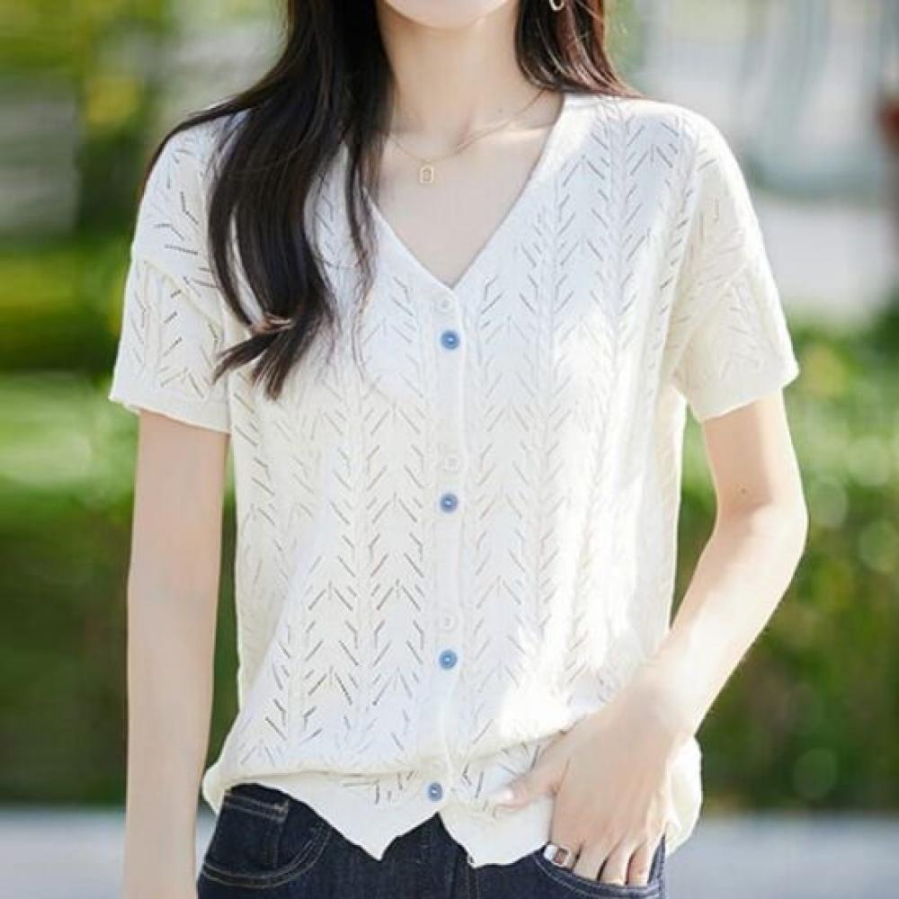 NaVaVa Men S Cool Punching V Neck Short SleeVe Knit Cardigan Nk3051