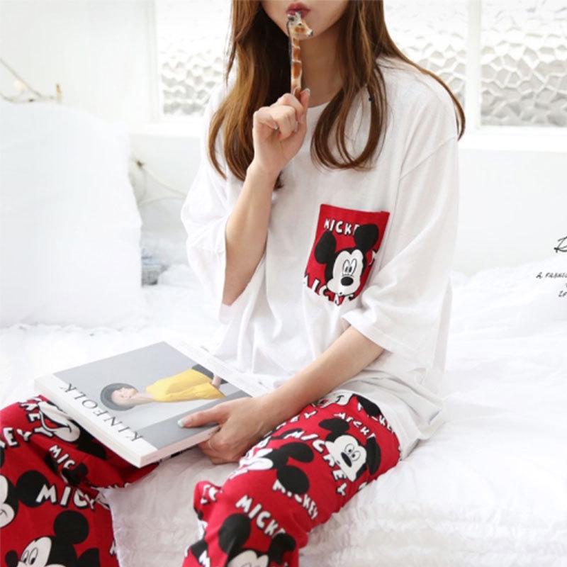 Women's Summer Pajama Set - Round Neck, Short Sleeve, Seven-Point Pants, Comfortable Casual Two-Piece