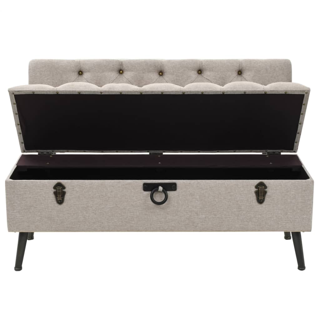 Vintage Style Storage Bench with Backrest 110 cm Cream Fabric