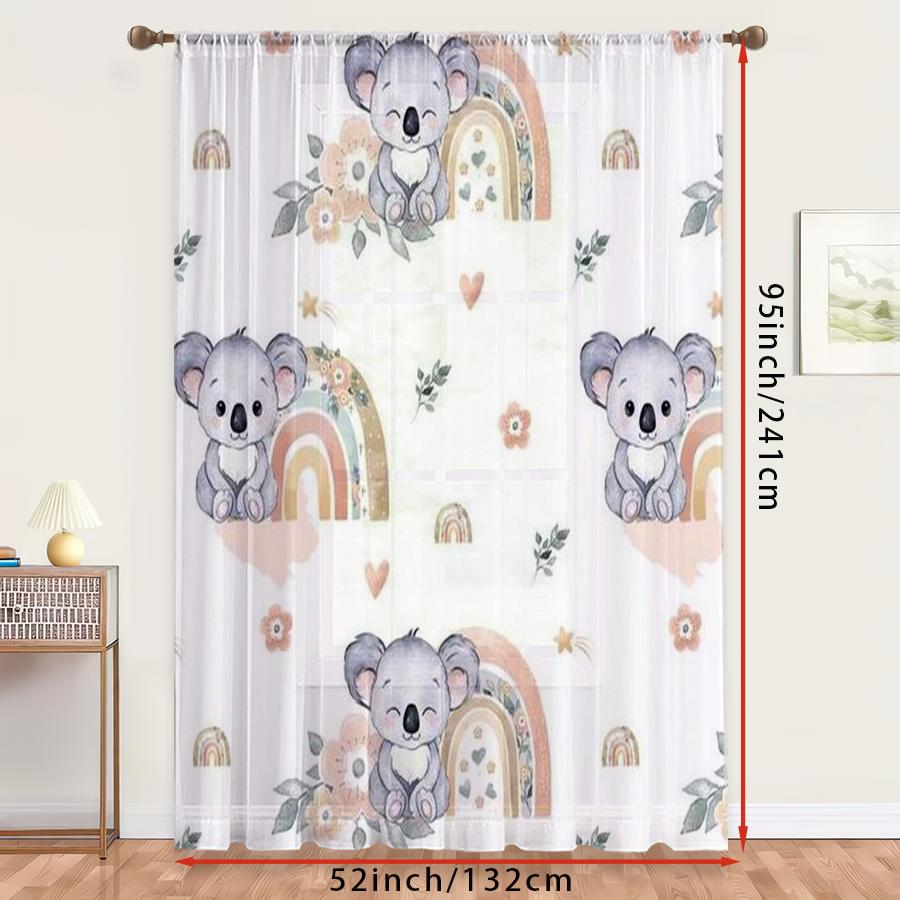 1PC Sheer Curtain Koala Rainbow Baby Nursery Print, Rod Pocket Window Curtain for Living Room Kids Room Home Decor