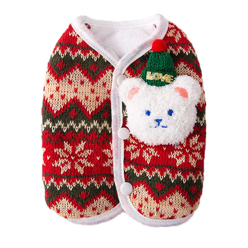 Cute Three-dimensional Christmas Bear Knitted Sweater Cardigan Small Dog Pet Teddy Two-legged Clothing Cat Clothes