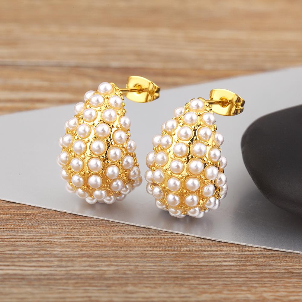 

Nidin New Popular Waterdrop/C Shape Light Luxury Stud Earrings For Female Pave Pearl Ear Jewelry Wedding Party Fashionable Gifts