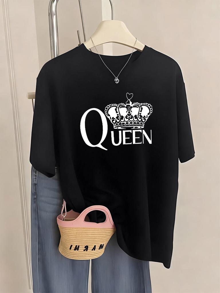 Queen Crown Graphic Printed TShirts Womens Basics ONeck T Shirts Comfortable Loose Short Sleeve Tops Summer Soft Woman Clothes