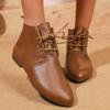 Women's Retro Pointed Toe Lace-Up Flat Ankle Boots, Soft Leather, Versatile Martin Style for Spring