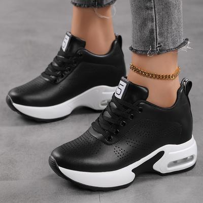 Large Size Spring and Autumn Small Air Cushion Light Leather Inner Height Increase Women's Shoes Platform Muffin Shoes