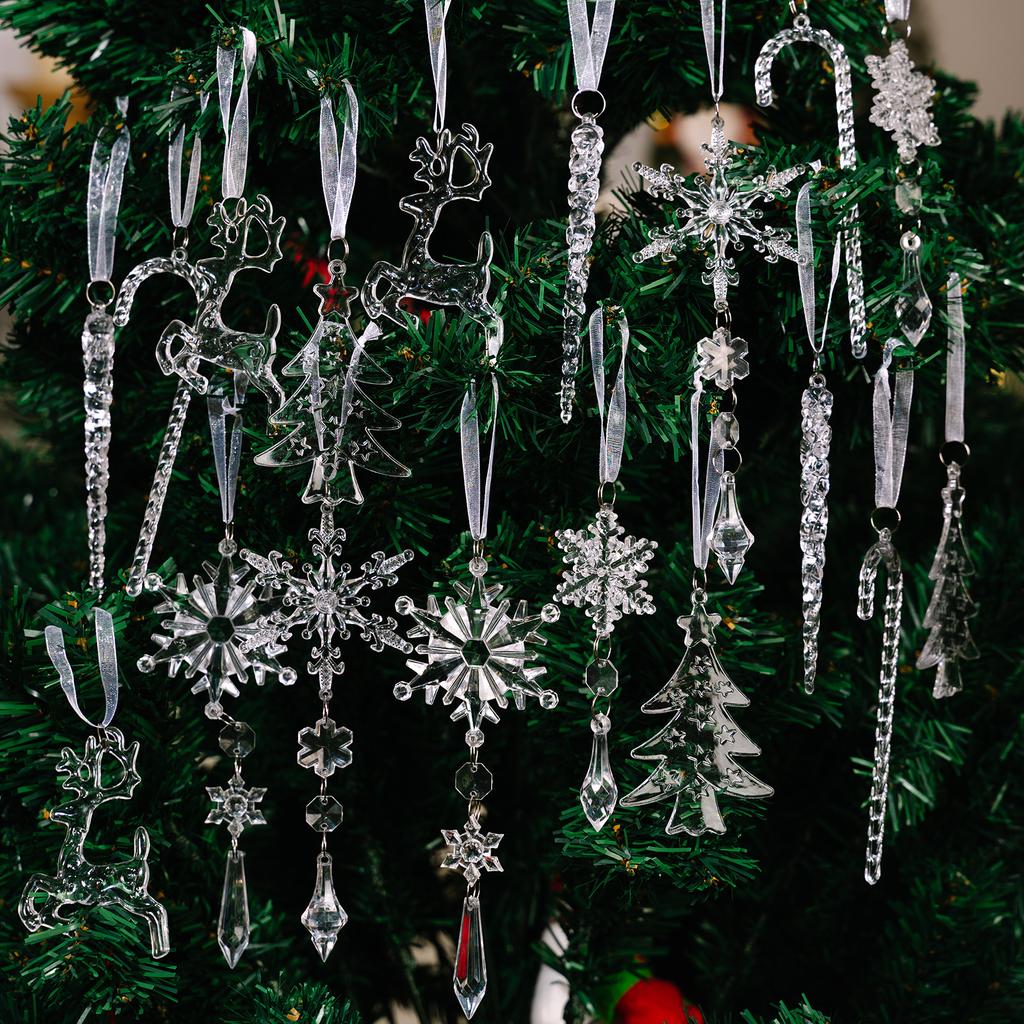 Acrylic Snowflake Icicle Ornaments Clear Hanging Christmas Tree Decorations Winter Holiday Decor Set 18PCS