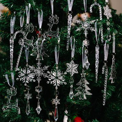 Acrylic Snowflake Icicle Ornaments Clear Hanging Christmas Tree Decorations Winter Holiday Decor Set 18PCS