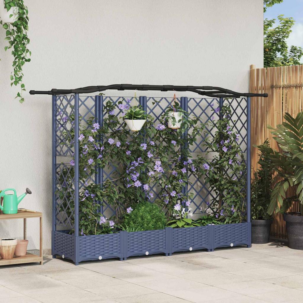 Raised Garden Bed with Trellis and Hanging Roof Gray 203.5 X 40 X 125 Cm PP