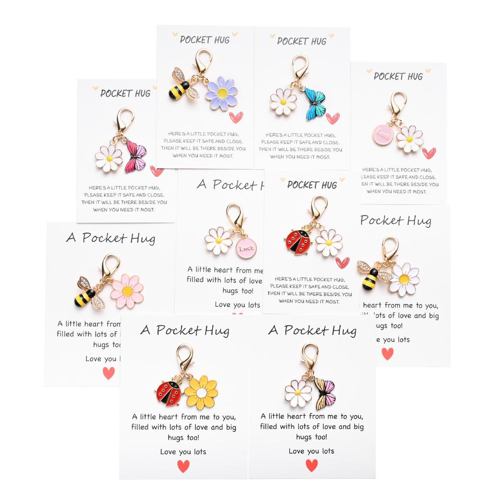 Pocket Hug Greeting Card with Cute Insect & Daisy Keychain Pendant Gift