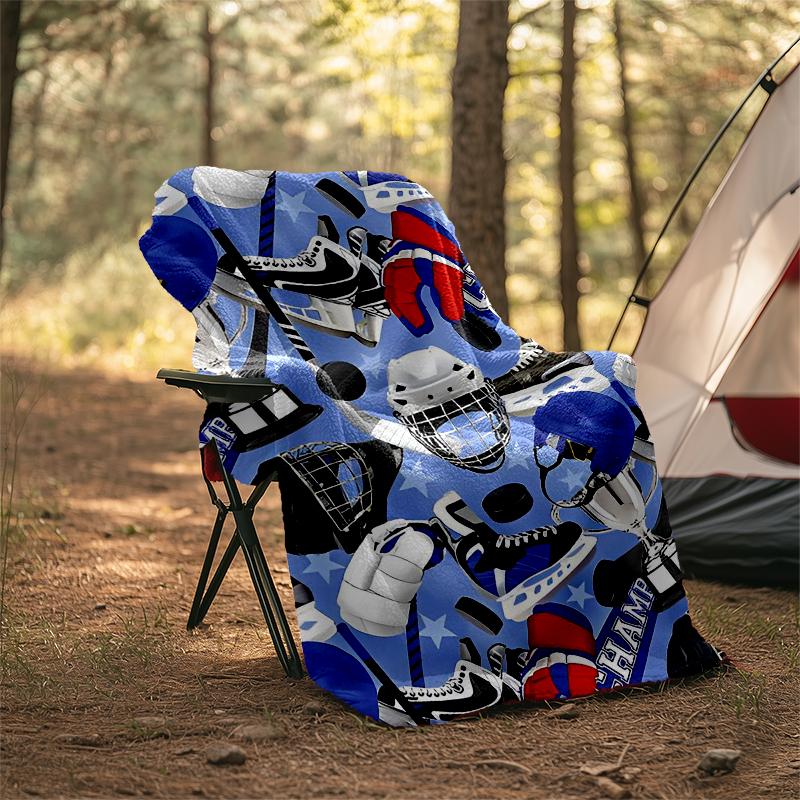 Ice Hockey Theme Printed Blanket - Perfect for Couch, Bed, Travel & Outdoor Use | Machine Washable, Cozy & Durable.