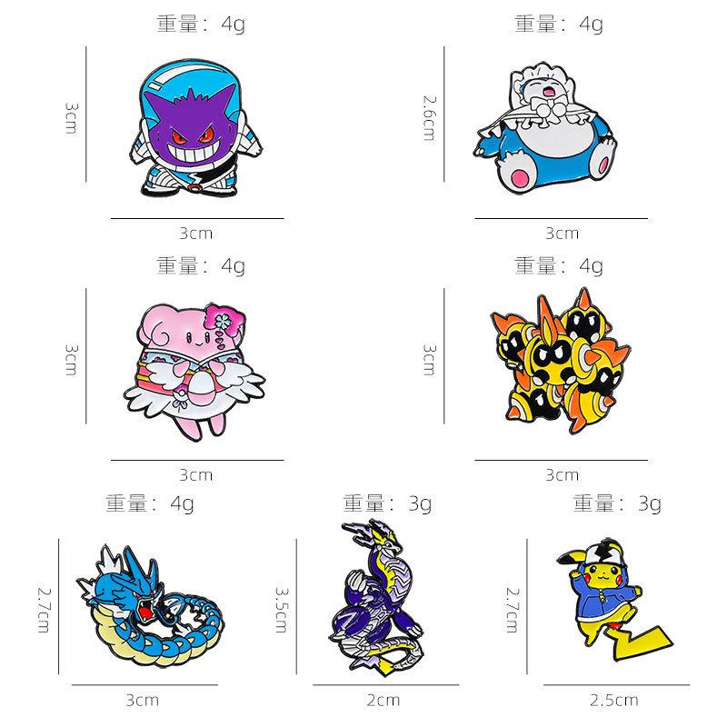 7pcs Pokemon Lapel Pins Set Pikachu Snorlax Gyarados Gengar Metal Alloy Backpack Badges Fashion Jewelry Gift Halloween for Kid Friendly Entertaining