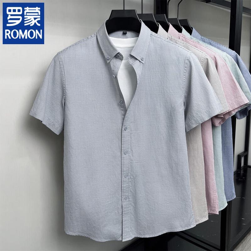 

ROMON Men s Short-Sleeve Linen Blend Quick-Dry Business Casual Shirt L 170